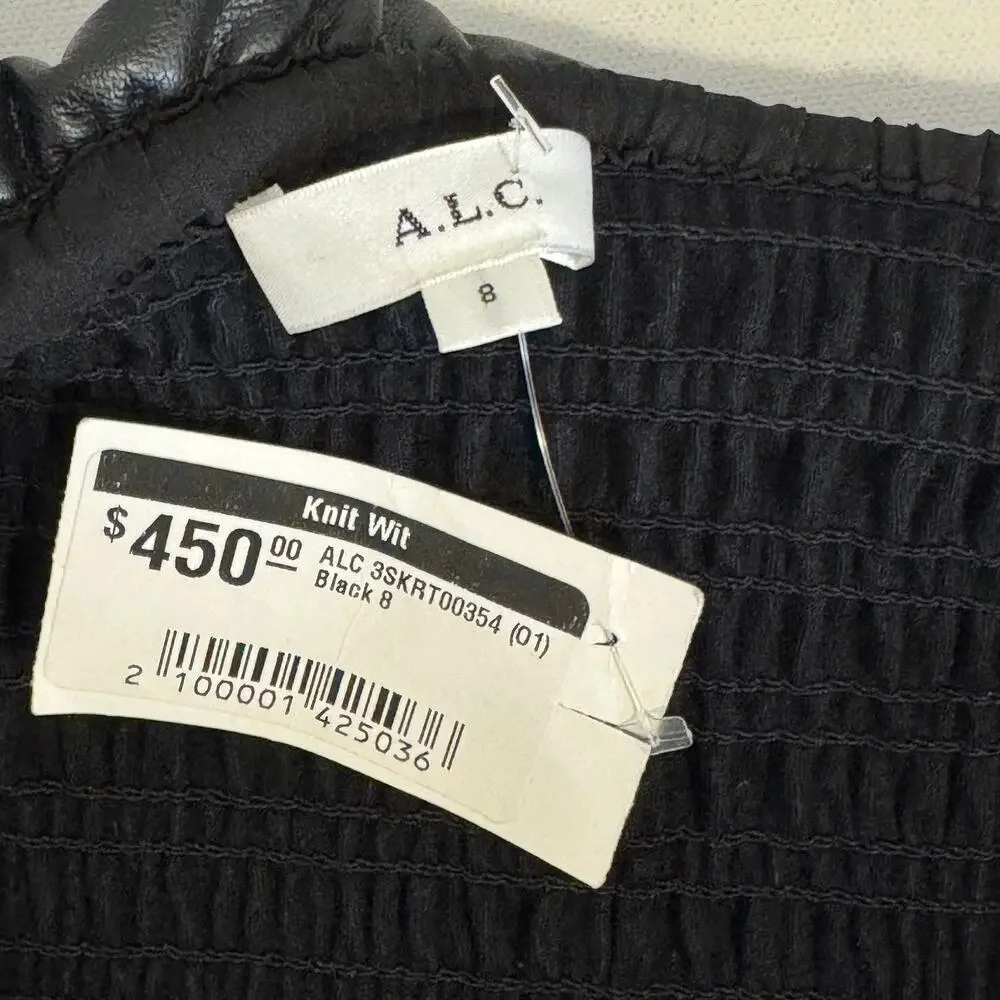 NEW ALC Jaclyn Black Coated Ruched Drawstring Midi Skirt NWT Size 8